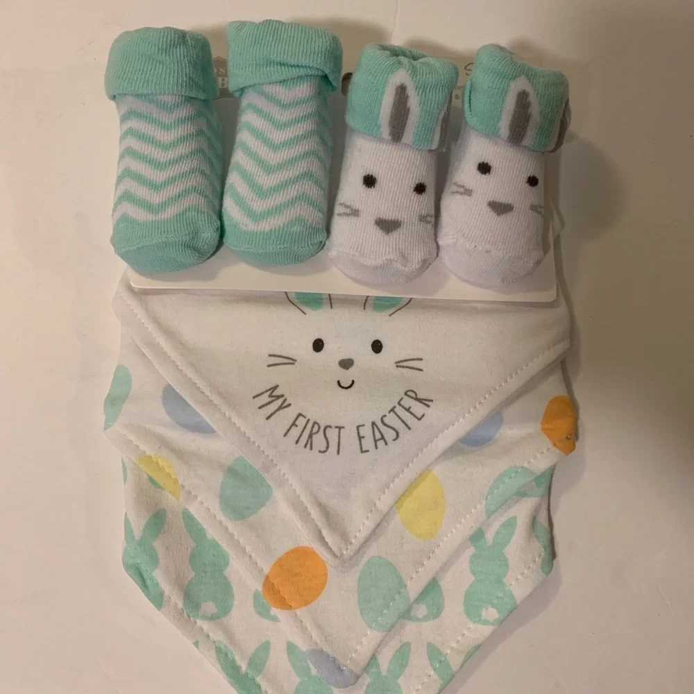 Hudson Baby Cotton Bib and Sock Set, 5pc. My 1st Easter. New - Picture 2 of 3